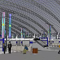 Modern Train Station Architecture With Glass Roof Metal Columns And Wooden Waiting Areas