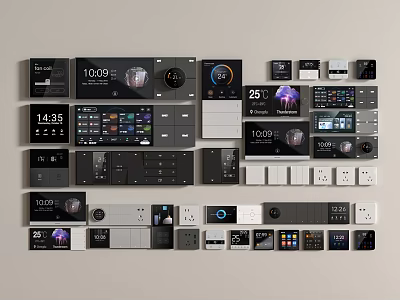 Modern Smart Switch Panels With Various Designs Digital Displays And Control Buttons 3d model