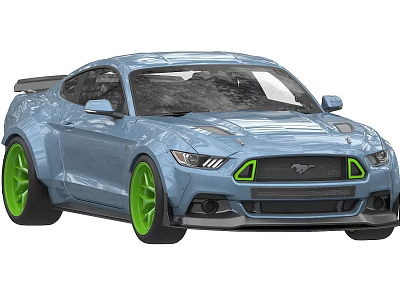 Blue Modified Sports Car With Green Alloy Wheels And Front Accent 3d model