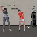 Two People Practicing Golf At Golf Course With Clubs And Balls