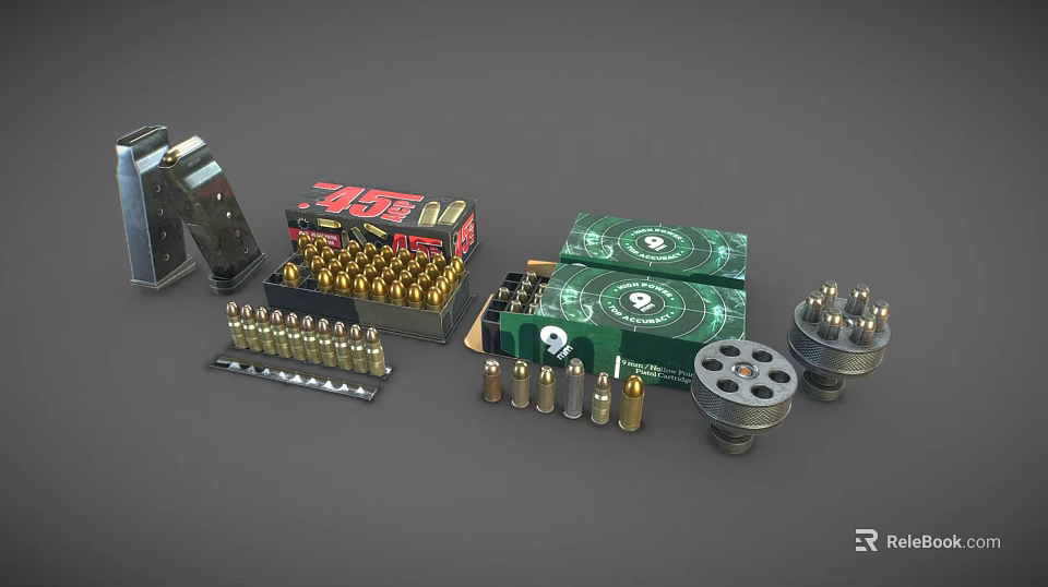 Weapon Ammunition Collection With 38 Special Bullets Metal Boxes And Components 3d model 