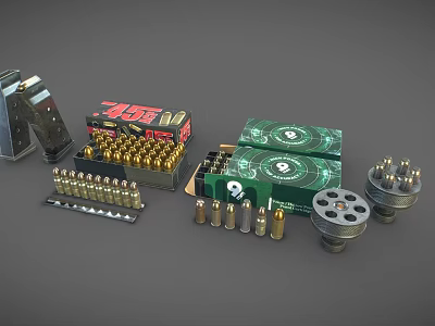 Weapon Ammunition Collection With 38 Special Bullets Metal Boxes And Components 3d model