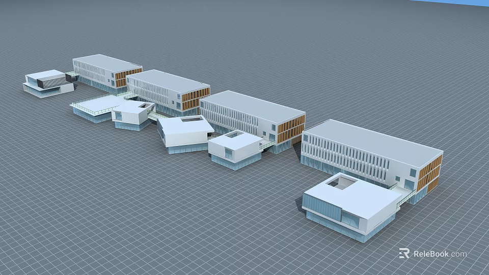 Modern Office Buildings With White Facade Multiple Structures And Campus Design 3d model