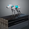 White and Blue Robotic Dog Model Standing on Black Platform Design 3d model