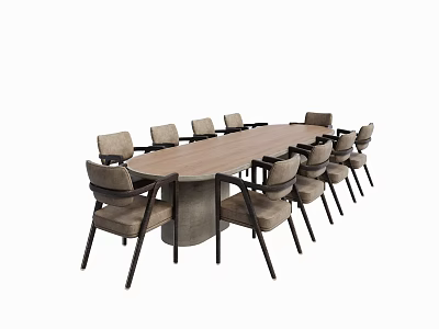 Modern Office Conference Table With Beige Upholstered Chairs And Concrete Base 3d model