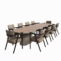 Modern Office Conference Table With Beige Upholstered Chairs And Concrete Base