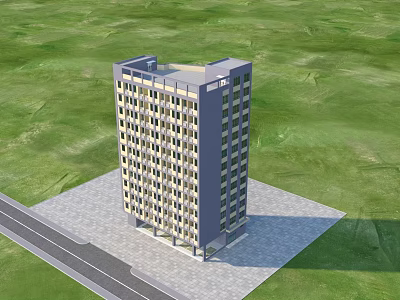 Modern Multi Storey School Building with Green Lawn and Paved Surroundings and Rows of Windows 3d model