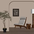 Comfortable Leisure Chair In Archway With Bamboo Plant Framed Artwork And Floor Lamp