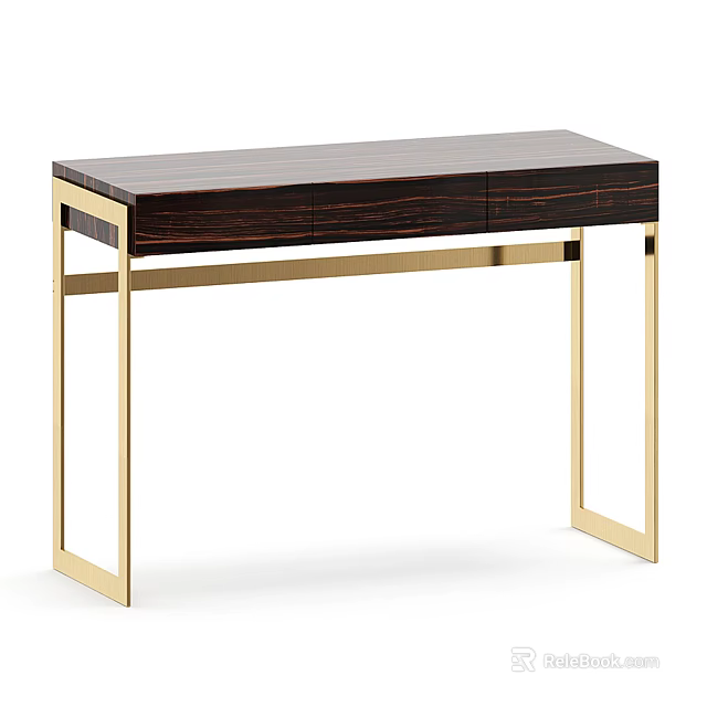 Modern Dressing Table With Dark Wood Top And Gold Metal Frame 3d model 