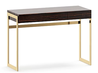 Modern Dressing Table With Dark Wood Top And Gold Metal Frame 3d model