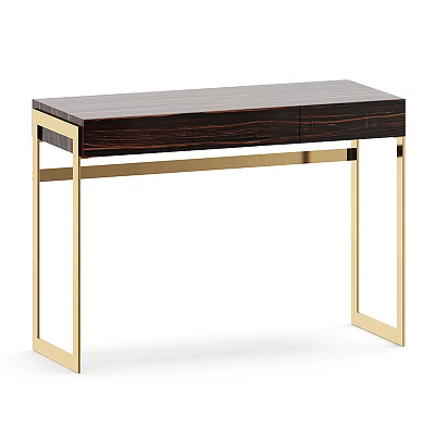 Modern Dressing Table With Dark Wood Top And Gold Metal Frame 3d model