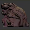 Traditional Chinese Red Stone Lion Sculpture With Intricate Carved Details