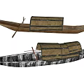 Traditional Wooden Boat with Bamboo Canopy Oars and Classic Hull Structure Design