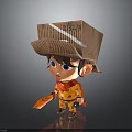 Cute Kid With Cardboard Box Hat BAZIN Written Red Cape Patterned Outfit Orange Tool 3d model