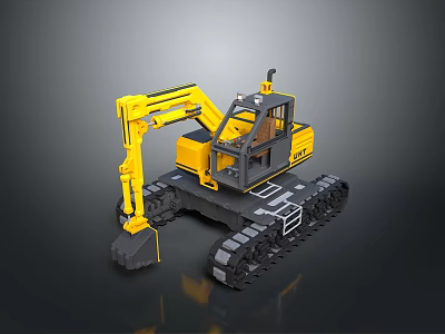 Yellow Construction Excavator Model With Black Tracks And Cab Design 3d model