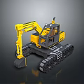 Yellow Construction Excavator Model With Black Tracks And Cab Design 3d model