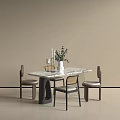 Minimalist Table And Chairs Set With Marble Top Vase Plants And Candles