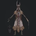 Skeleton Mythical Creature With Antler Headdress Robed Figure And Ritual Weapon