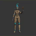 3D Rendered Sci Fi Game Character With Brown Blue Mechanical Armor And Blue Tablet