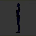 3D Humanoid Figure In Blue And Orange Bodysuit With Arms Outstretched On Gray Background