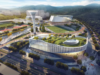 Aerial view of gymnasium building 3d model