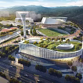 Aerial Planning of Urban Sports Complex With Green Roof Road Network and Natural Landscape