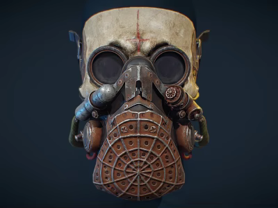 Steampunk Style Skull Design Hat With Metal Leather Pipes Round Lenses And Gear Details 3d model