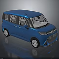 Blue Compact Van 3D Model with Modern Design on Reflective Dark Background
