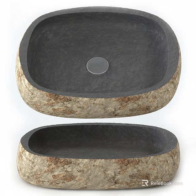 Natural Stone Oval Washbasin With Rough Edge And Smooth Interior 3d model
