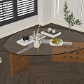 Middle-style glass coffee table combination 3d model