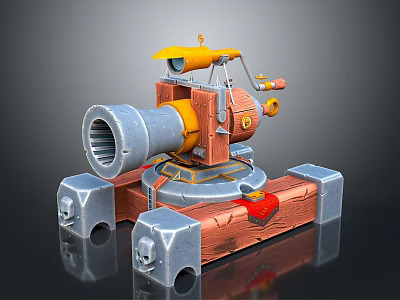 Fantasy Landscape With Steampunk Cannon And Skull Adorned Structures 3d model