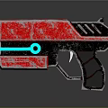 Futuristic Red Pistol With Blue Circular Accent And Metallic Black Details
