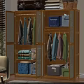 Organized Wardrobe Interior With Hanging Clothes Storage Boxes And Folded Garments