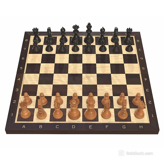 Wooden Chessboard Wall Decor With Black And White Squares And Chess Pieces 3d model 