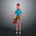 Cartoon Game Movie Character Wearing Blue T-shirt Brown Shorts Brown Bag Cap And White Shoes
