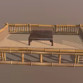 Classic Bamboo Luohan Bed With Railings And Small Coffee Table Structure 3d model