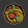 Colorful Low Poly Assorted Fruits in Wooden Bowl with Banana Apple Orange Pear