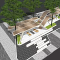 Modern Curved Wooden Pergola Design With Outdoor Seating And Green Trees