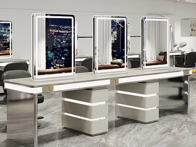Elegant Modern Hair Salon Interior Design With Illuminated Mirrors And Styling Chairs 3d model