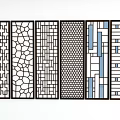 Modern Decorative Room Dividers With Black Frame And Various Patterned Panels For Interior Decor 3d model