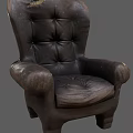 Vintage Dark Brown Leather Tufted Wingback Single Sofa with Detailed Stitching