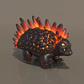 Black Spiked Creature With Red Lava Like Spines And Glowing Eyes
