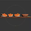 Salmon Sushi Pieces On Wooden Tray With Soy Sauce Bowl And Green Garnish