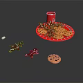 Delicious Chocolate Chip Cookies And Gingerbread Men On Red Plate With Red Cup