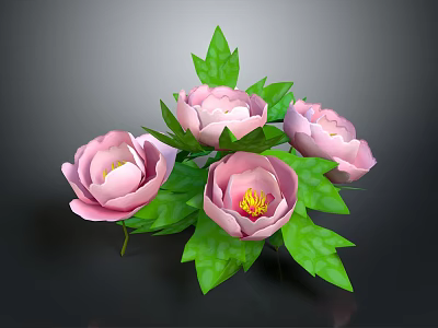 Fresh Pink Peonies Bouquet With Lush Green Leaves And Vibrant Blooms 3d model