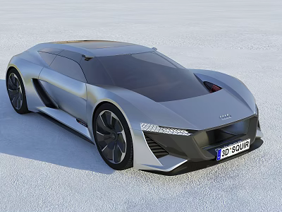 Futuristic Silver Sports Car with Sleek Body LED Headlights and Unique Wheels Design 3d model