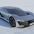 Futuristic Silver Sports Car with Sleek Body LED Headlights and Unique Wheels Design