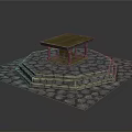 Functional Table With Wooden Top And Stone Platform On Paved Surface Design