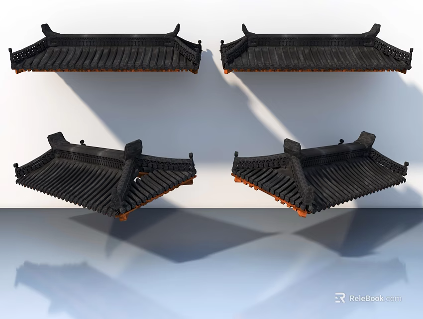 Chinese Traditional Sofa Coffee Table Set With Black Eaves Design Elements For Living Room 3d model 