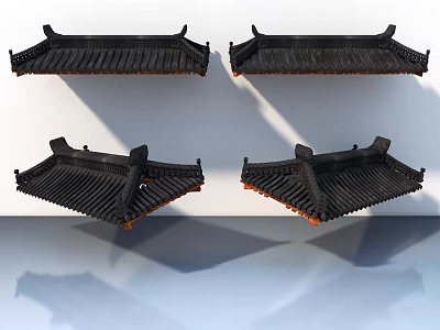 Chinese Traditional Sofa Coffee Table Set With Black Eaves Design Elements For Living Room 3d model